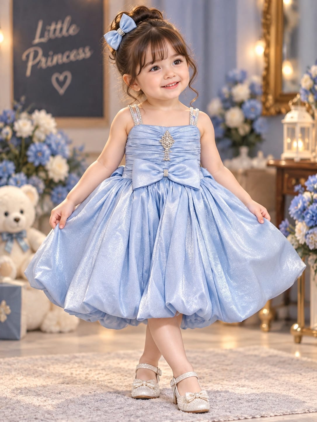 Girls Sky Blue Princess Party Dress | Premium Puffy Occasion Dress | 1-4 Years