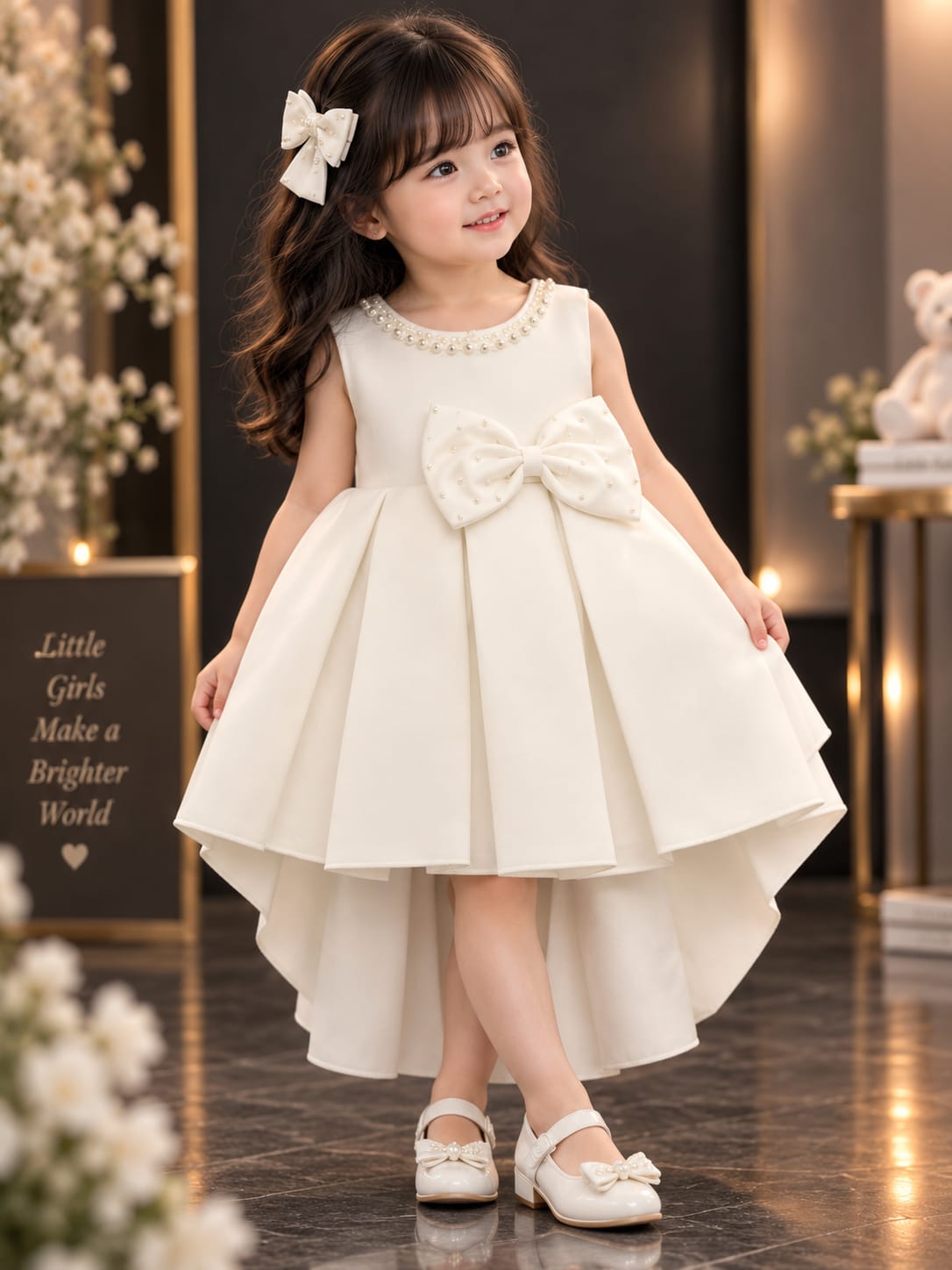 Girls White Pearl Princess Dress | Premium Party Wear Dress | 1-4 Years