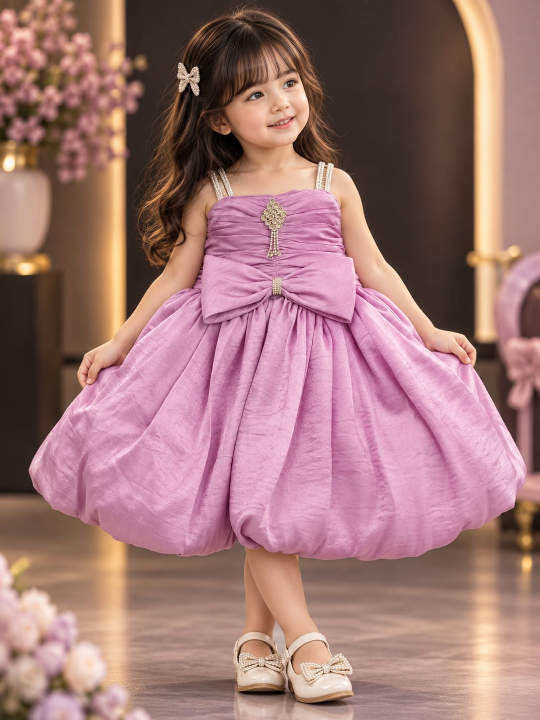 Lavender Princess Bubble Party Dress | Girls Premium Occasion Wear Dress | 1-4 Years