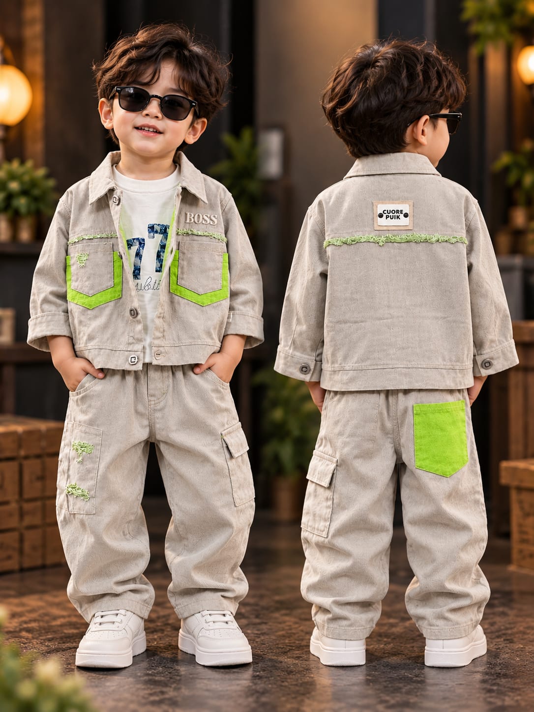 Boys Premium 3-Piece Cargo Co-Ord Set | Stylish Jacket, T-Shirt & Cargo Pants | Sizes 18–36