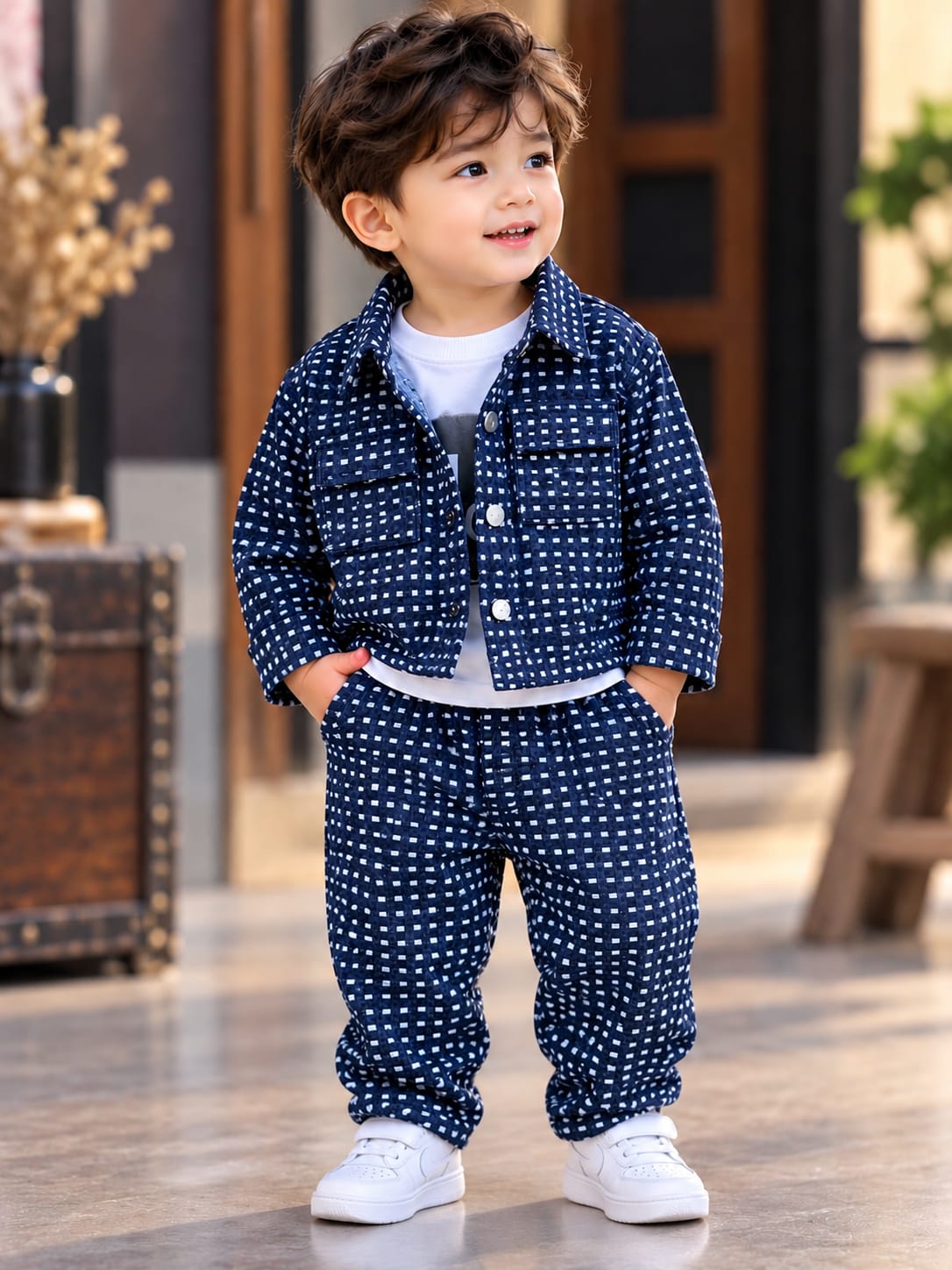Boys Premium Checkered 3-Piece Co-Ord Set | Stylish Casual Kidswear | Sizes 6 Months–4 Years