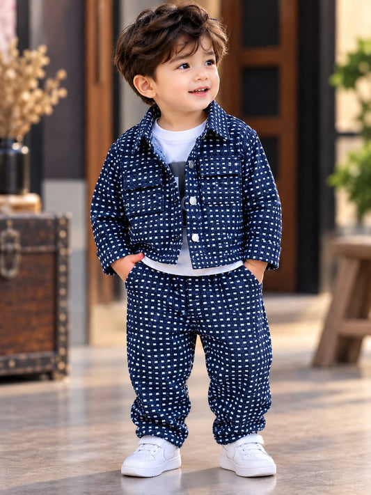 Boys Premium Checkered 3-Piece Co-Ord Set | Stylish Casual Kidswear | Sizes 6 Months–4 Years