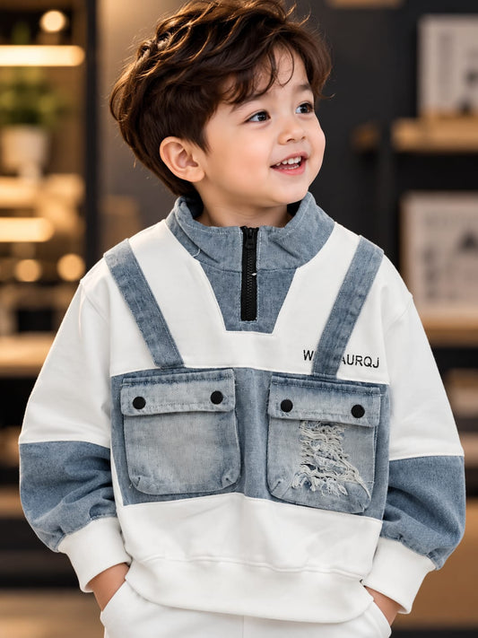 Boys Premium Korean Style Denim Hoodie Sweatshirt | Front Pocket Detail | Stylish Casual Wear | Sizes 18–26
