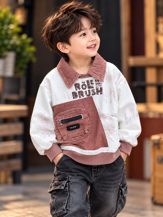 Boys Stylish Colourblock Sweatshirt with Utility Pocket | Casual Kidswear | Sizes 18–26