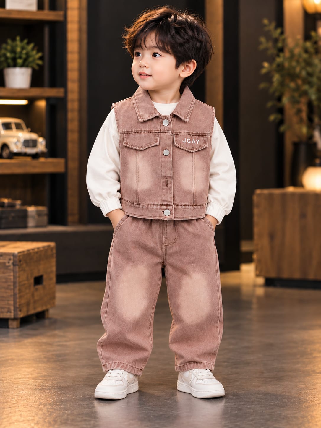 Boys Stylish Denim 3-Piece Co-Ord Set | Jacket, T-Shirt & Baggy Pants | Trendy Kidswear | Sizes 18–26