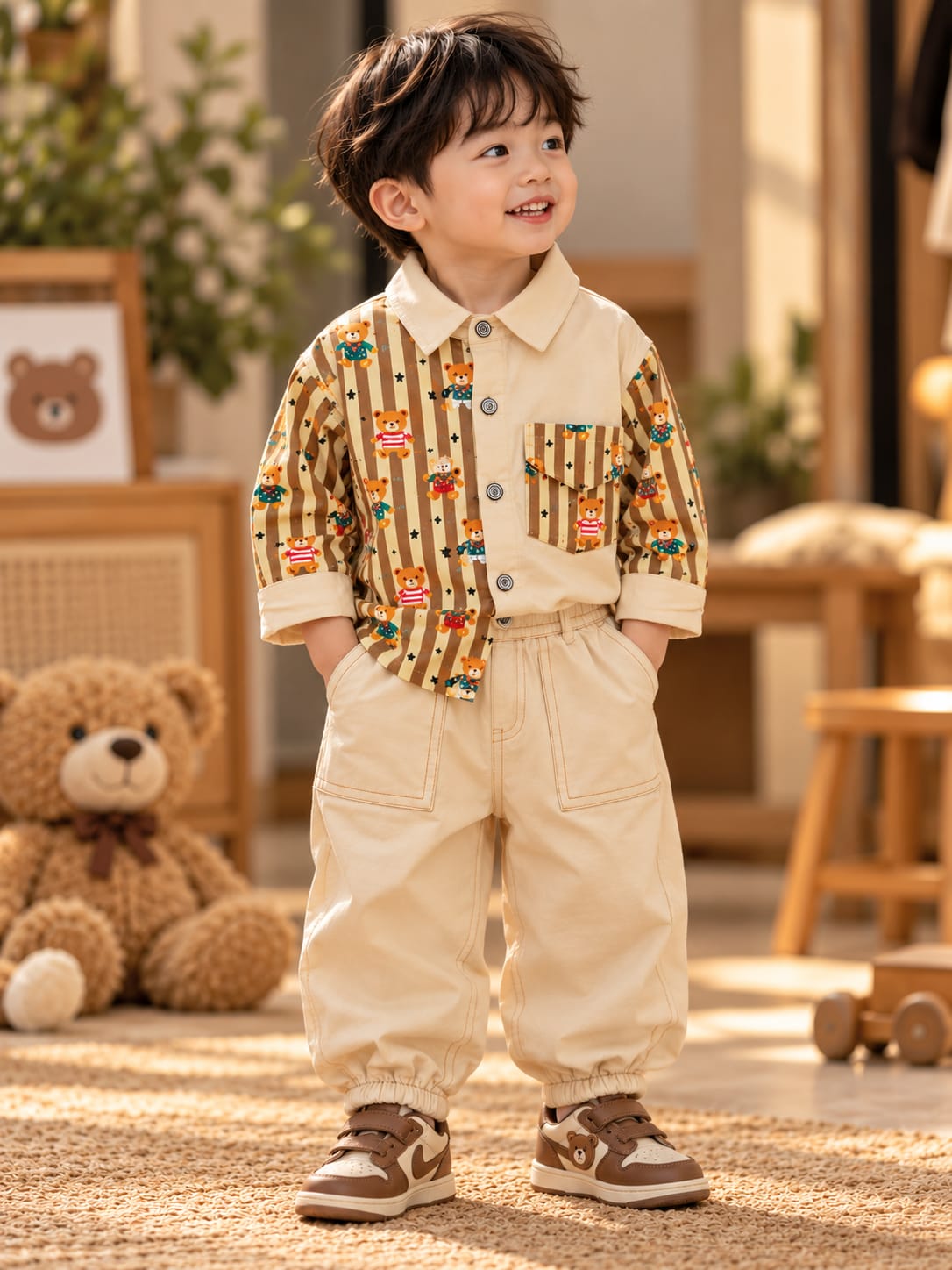 kids Stylish Printed Co-Ord Set | Printed Shirt & Cargo Jogger Pants | Trendy Casual Kidswear | Sizes 18–26