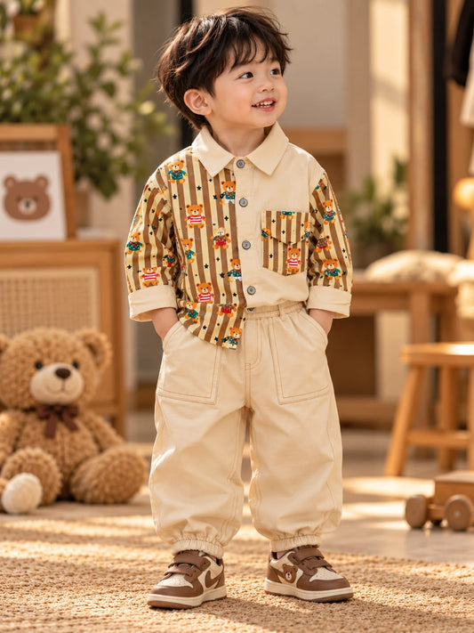kids Stylish Printed Co-Ord Set | Printed Shirt & Cargo Jogger Pants | Trendy Casual Kidswear | Sizes 18–26