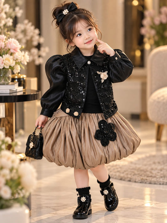 Girls Stylish Partywear 2-Piece Set | Embellished Jacket & Bubble Skirt | Elegant Kids Dress | Sizes 18–24