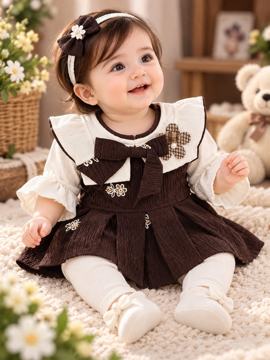Baby Girls 2-Piece Partywear Set | Bow Detail Dress & Full Pants | Stylish Festive Outfit | Sizes 0–9 Months