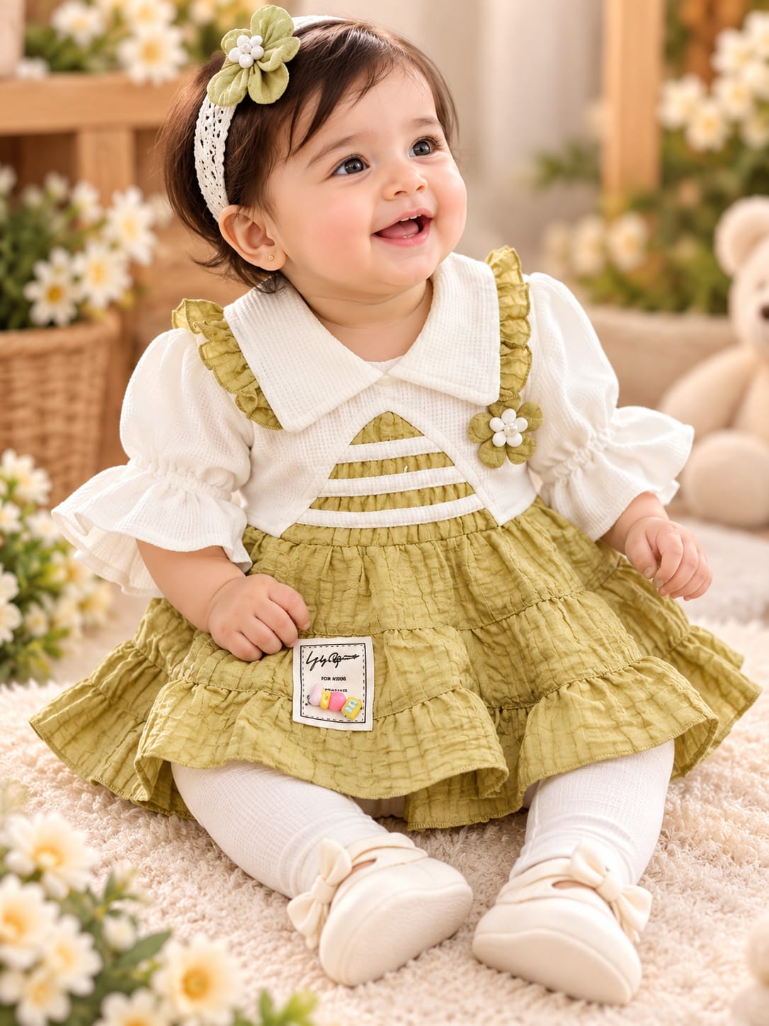 Baby Girls 2-Piece Floral Dress Set | Ruffle Layered Dress & Full Pants | Cute Partywear Outfit | Sizes 0–9 Months