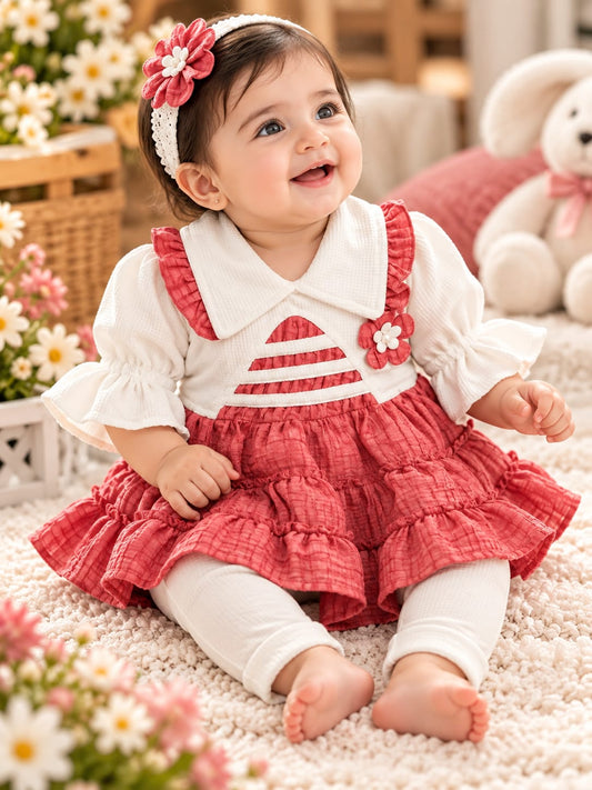 Baby Girls 2-Piece Floral Set | Ruffle Frock Top & Full Pants | Cute Partywear Outfit | Sizes 0–9 Months