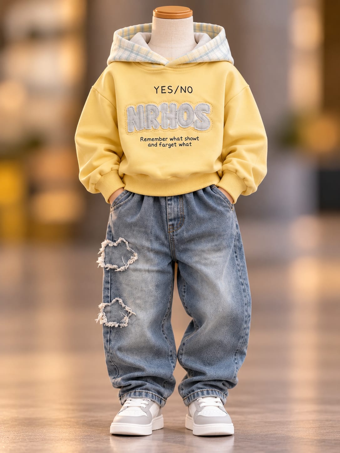 Boys Yellow Hooded Cord Set with Baggy Jeans | Sizes 18–26