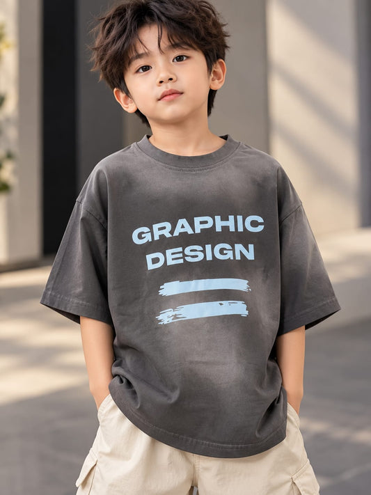 Boys Charcoal Grey Oversized Graphic T-Shirt | Casual Streetwear | 5–10 Years