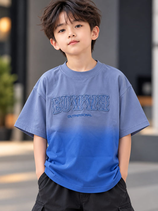 Boys Blue Ombre Oversized T-Shirt with Embossed Graphic | 5–10 Years
