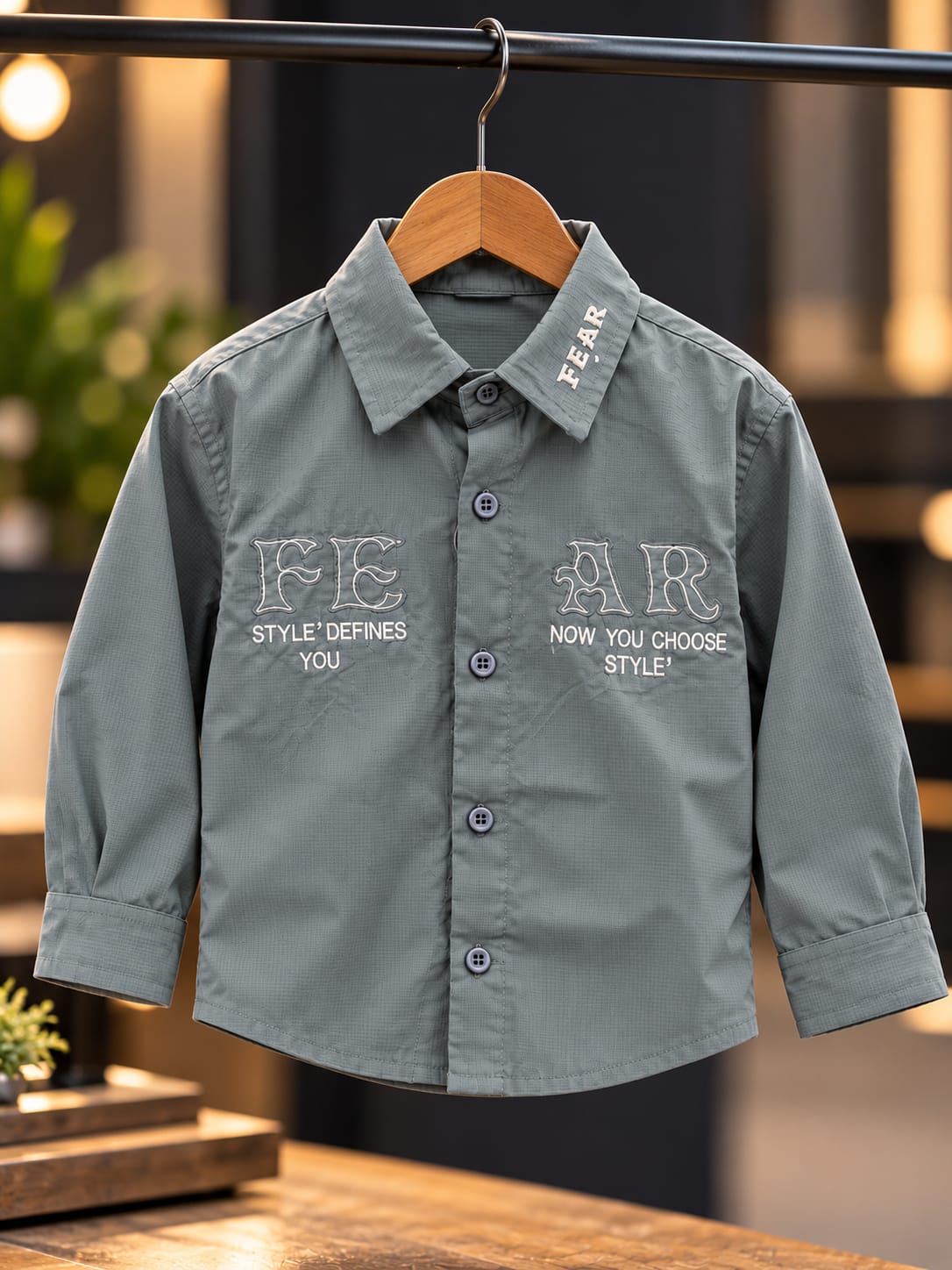 Boys Slate Grey Printed Full Sleeve Shirt | Kids Casual Button-Down Shirt | 1–6 Years