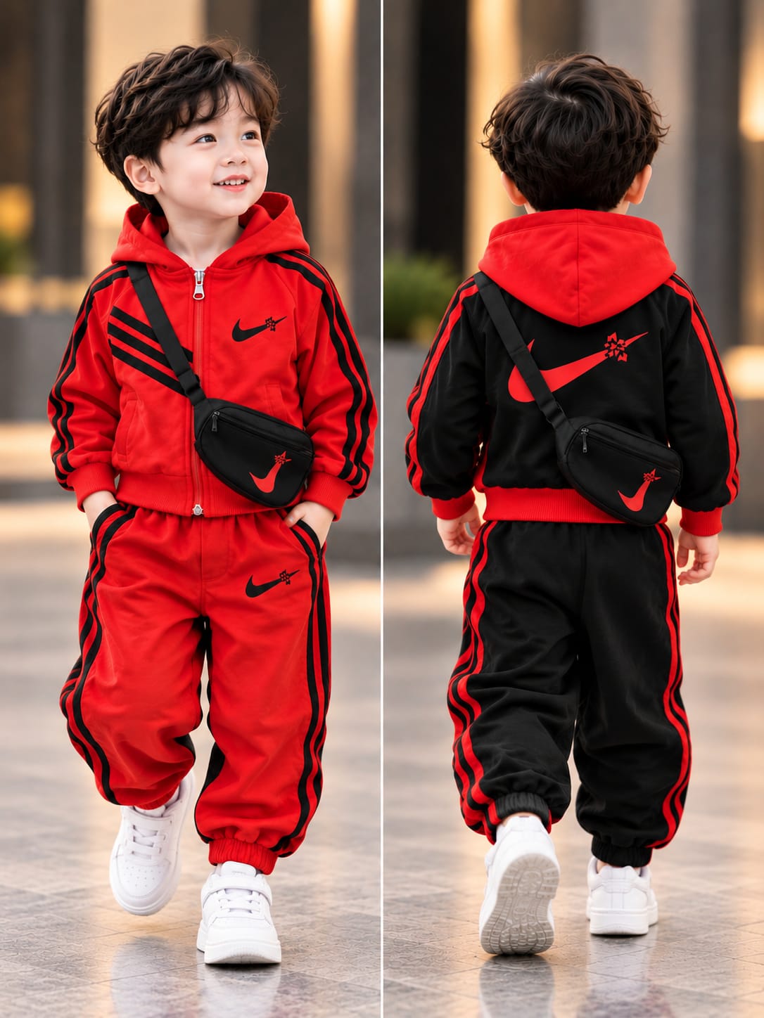 Kids Red & Black Tracksuit Set with Hoodie | Sporty 2-Piece Co-Ord Set | 1–6 Years