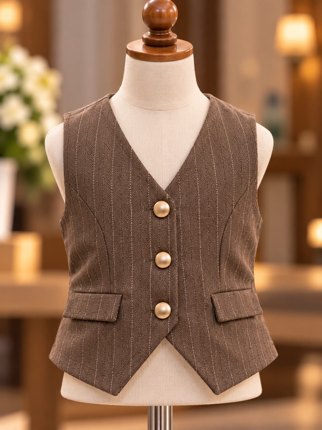 Girls Brown Formal Co-Ord Set with Waistcoat & Wide-Leg Trousers | Korean Fashion Outfit | 6 Months–5 Years