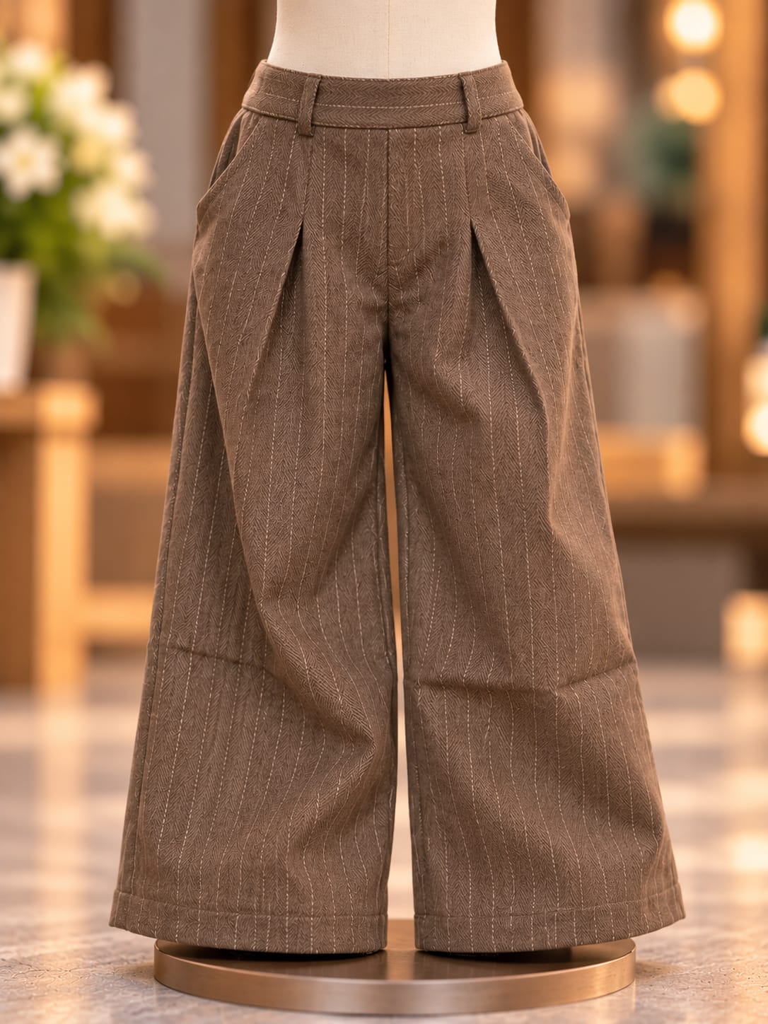 Girls Brown Formal Co-Ord Set with Waistcoat & Wide-Leg Trousers | Korean Fashion Outfit | 6 Months–5 Years