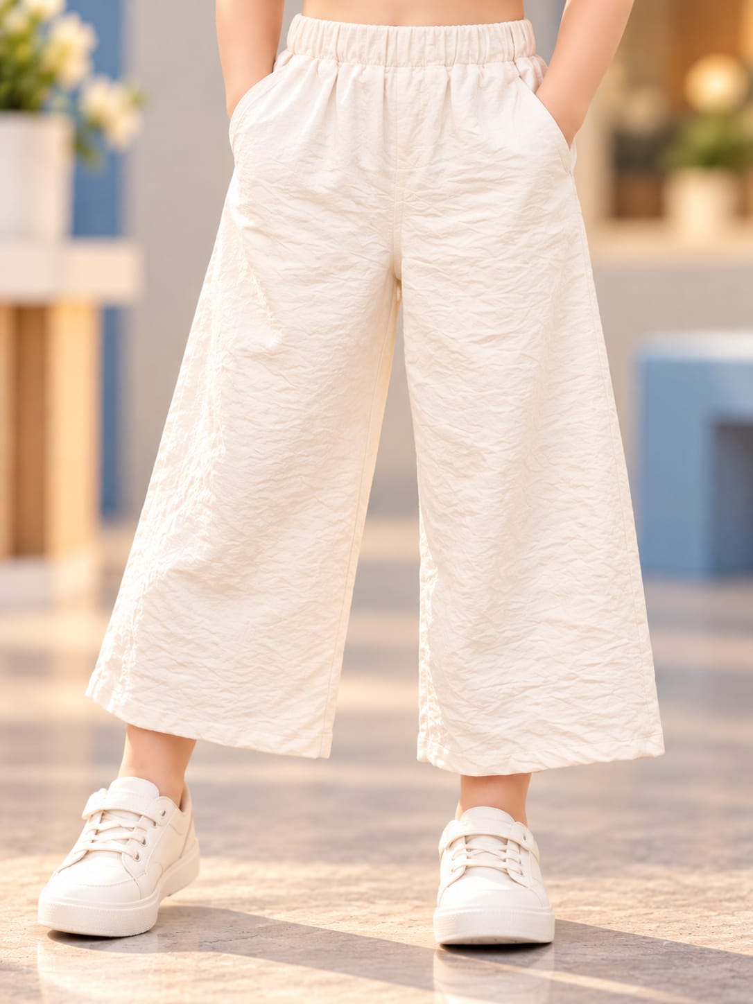Girls Blue & White Striped Shirt with White Wide-Leg Pants Co-Ord Set | Korean Chic Fashion | 1–4 Years