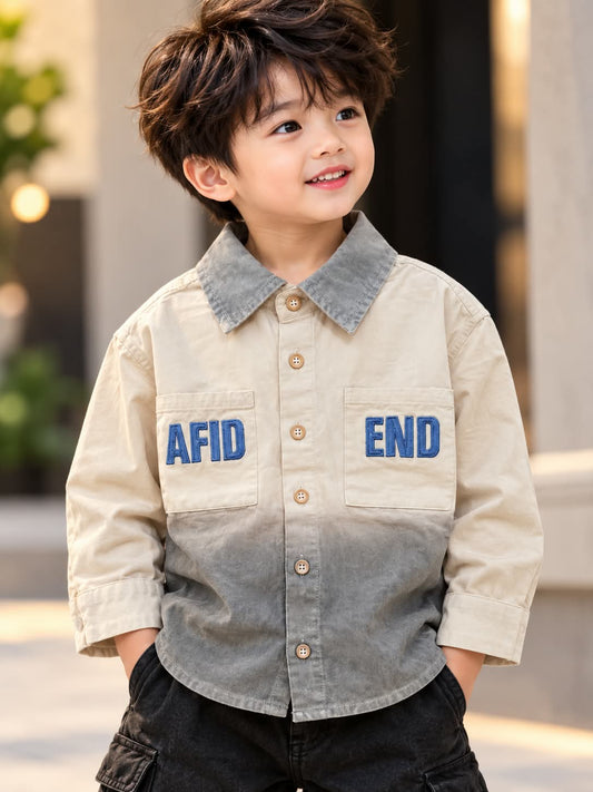 Boys Beige & Grey Ombre Shirt with Dual Chest Pockets | Sizes 1–5 Years
