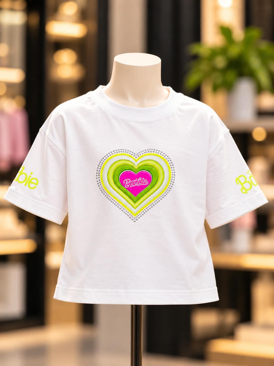 Girls White Oversized T-Shirt with Neon Green Heart Graphic | Sizes 26–38