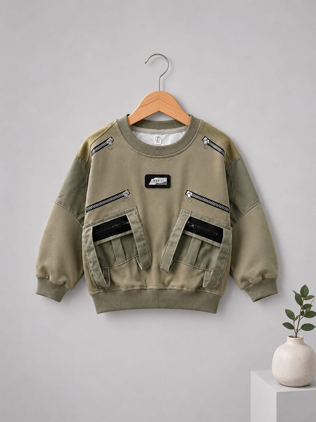 KIDS PREMIUM OLIVE GREEN UTILITY POCKET SWEATSHIRT | SIZES 18–26