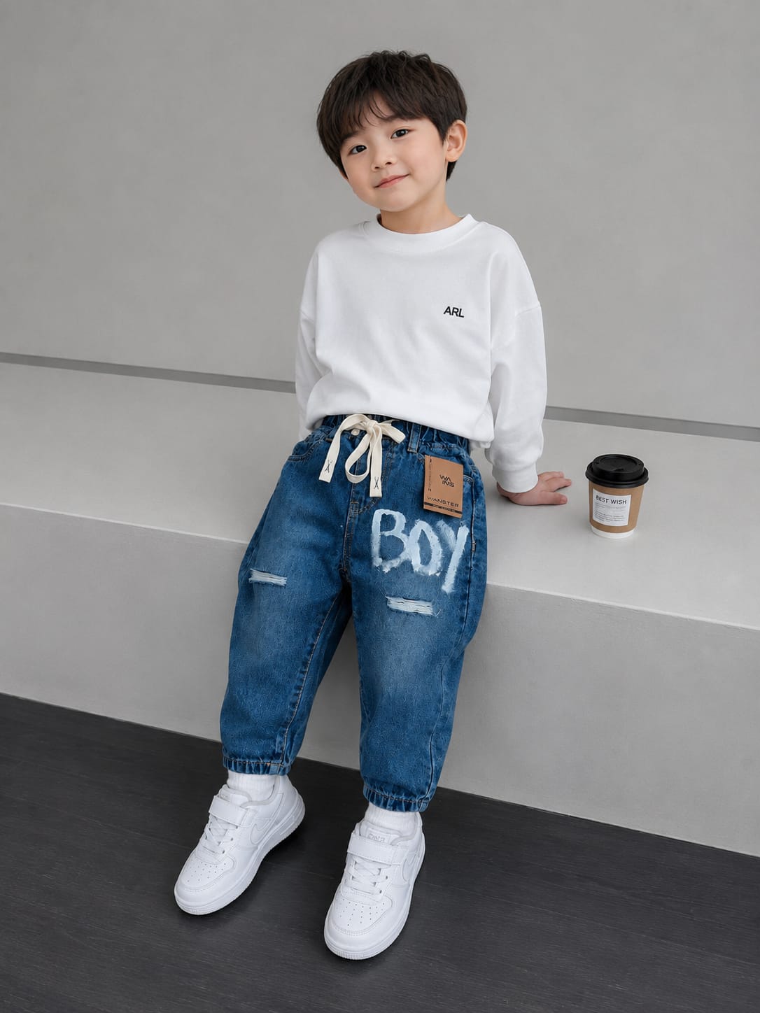 BOYS PREMIUM BLUE BAGGY DENIM JEANS WITH BOY PRINT | SIZES 18–26