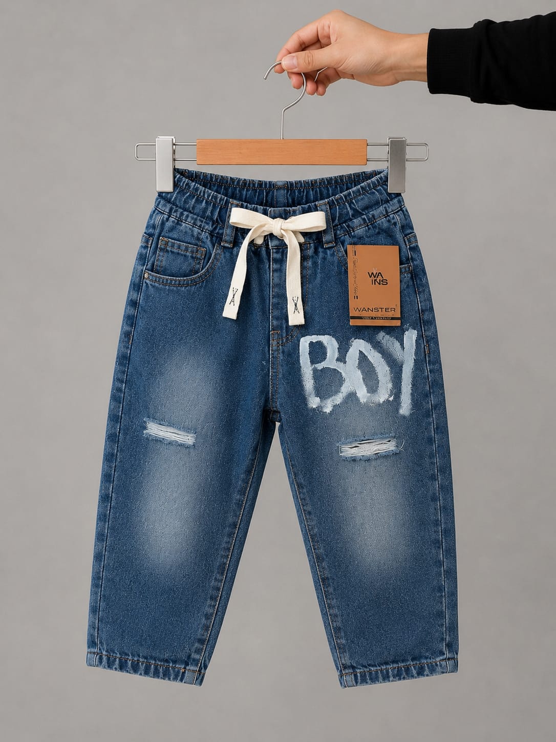 BOYS PREMIUM BLUE BAGGY DENIM JEANS WITH BOY PRINT | SIZES 18–26