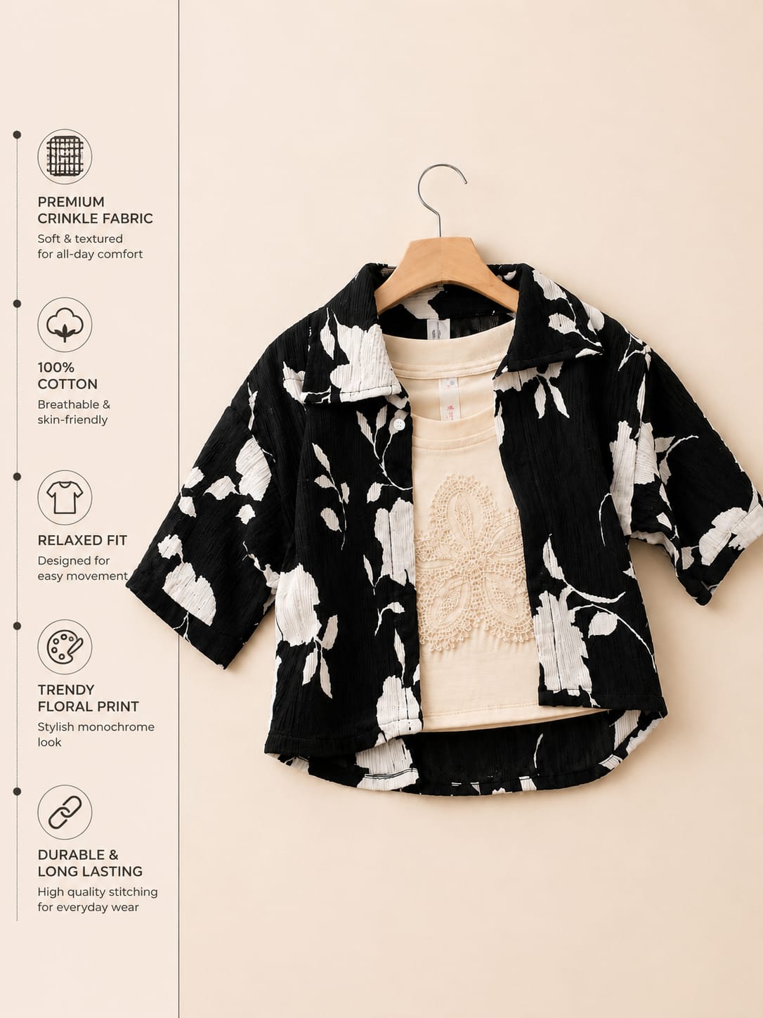 GIRLS PREMIUM BLACK PRINTED 2-PCS TOP  | SIZES 18–26