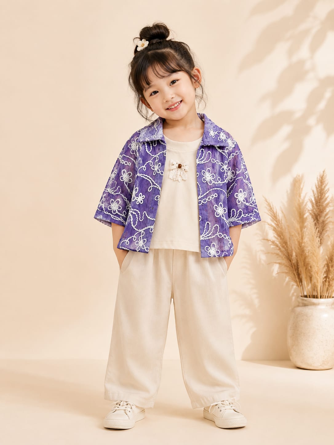 GIRLS PREMIUM PURPLE EMBROIDERED 2-PCS TOP SET | SIZES 18–26