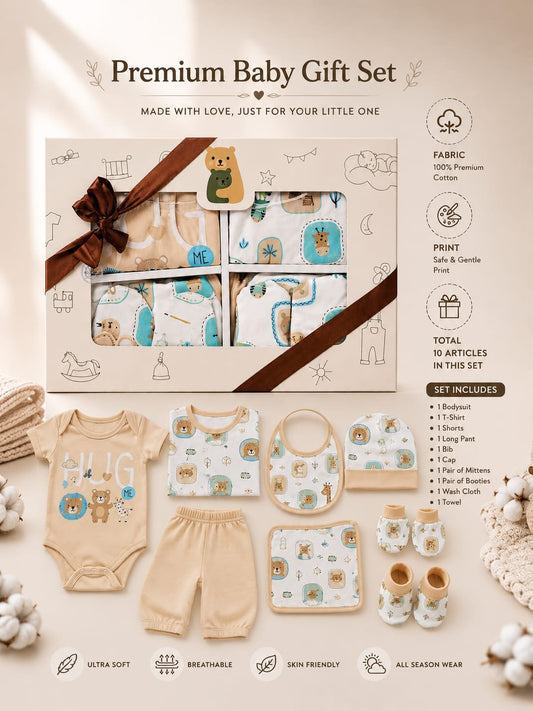 NEWBORN BABY PREMIUM 10-PIECE COTTON GIFT SET – PEACH | 0–6 MONTHS