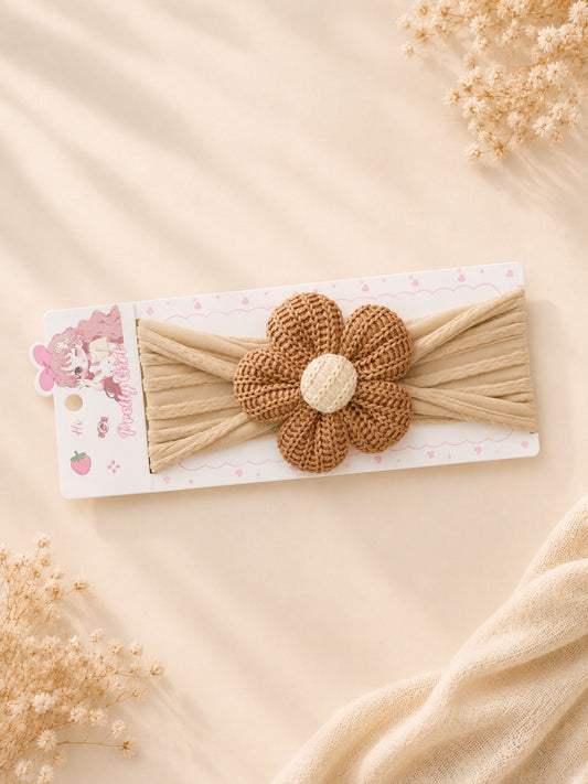 Baby Girls Brown Daisy Flower Nylon Headband | Soft Stretch Floral Hair Band | Cute Baby Hair Accessory