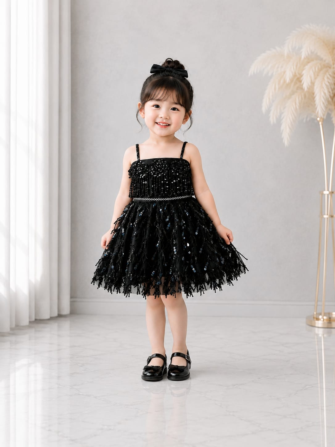 Girls Premium Black Sequin Party Dress | Fancy Birthday & Wedding Dress | Size 16–20