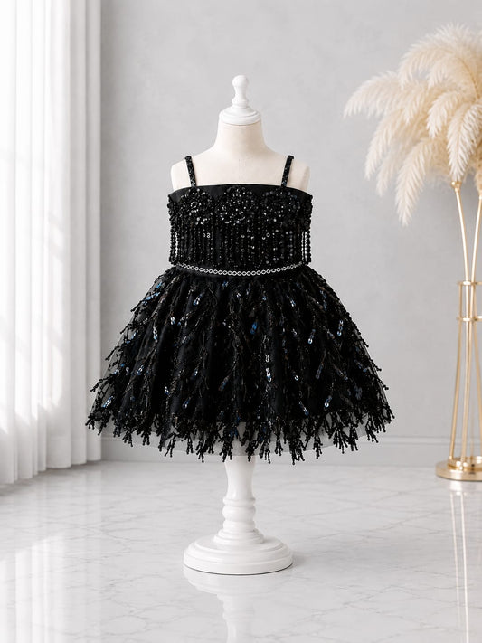 Girls Premium Black Sequin Party Dress | Fancy Birthday & Wedding Dress | Size 16–20