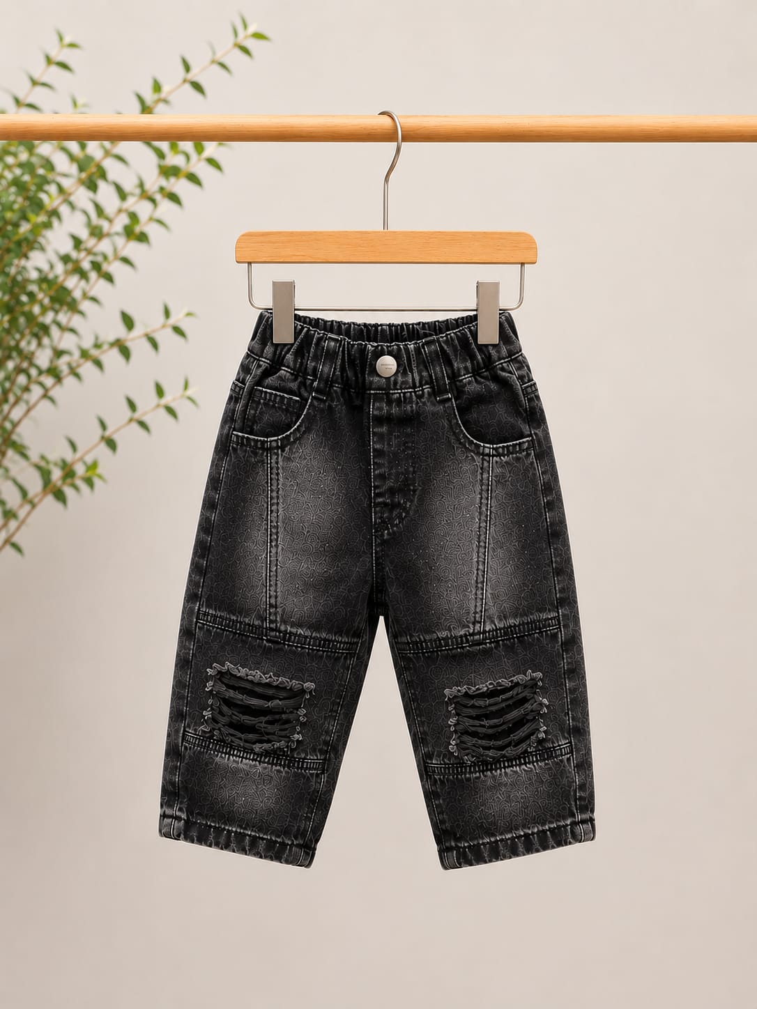 Boys Washed Black Ripped Baggy Jeans | Premium Denim | Size 18–26