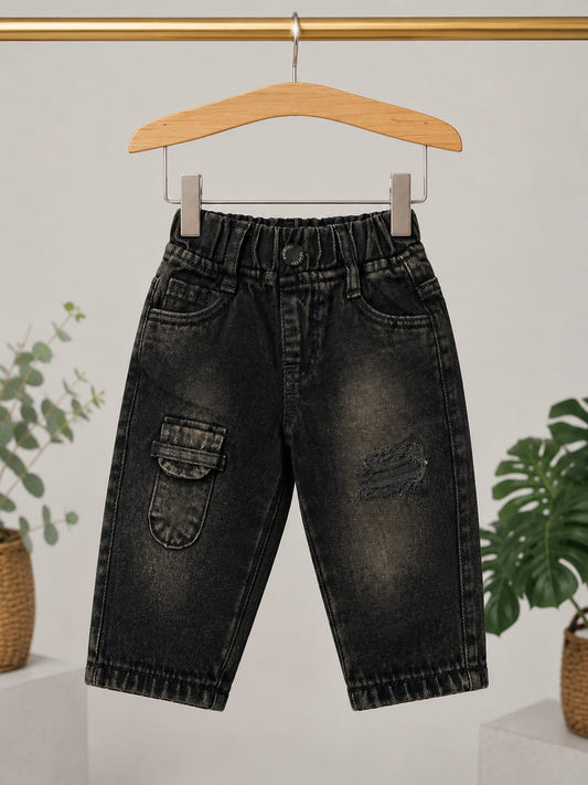 WANSTER Kids Washed Black Utility Baggy Jeans | Premium Denim | 4 Months–3/4 Years