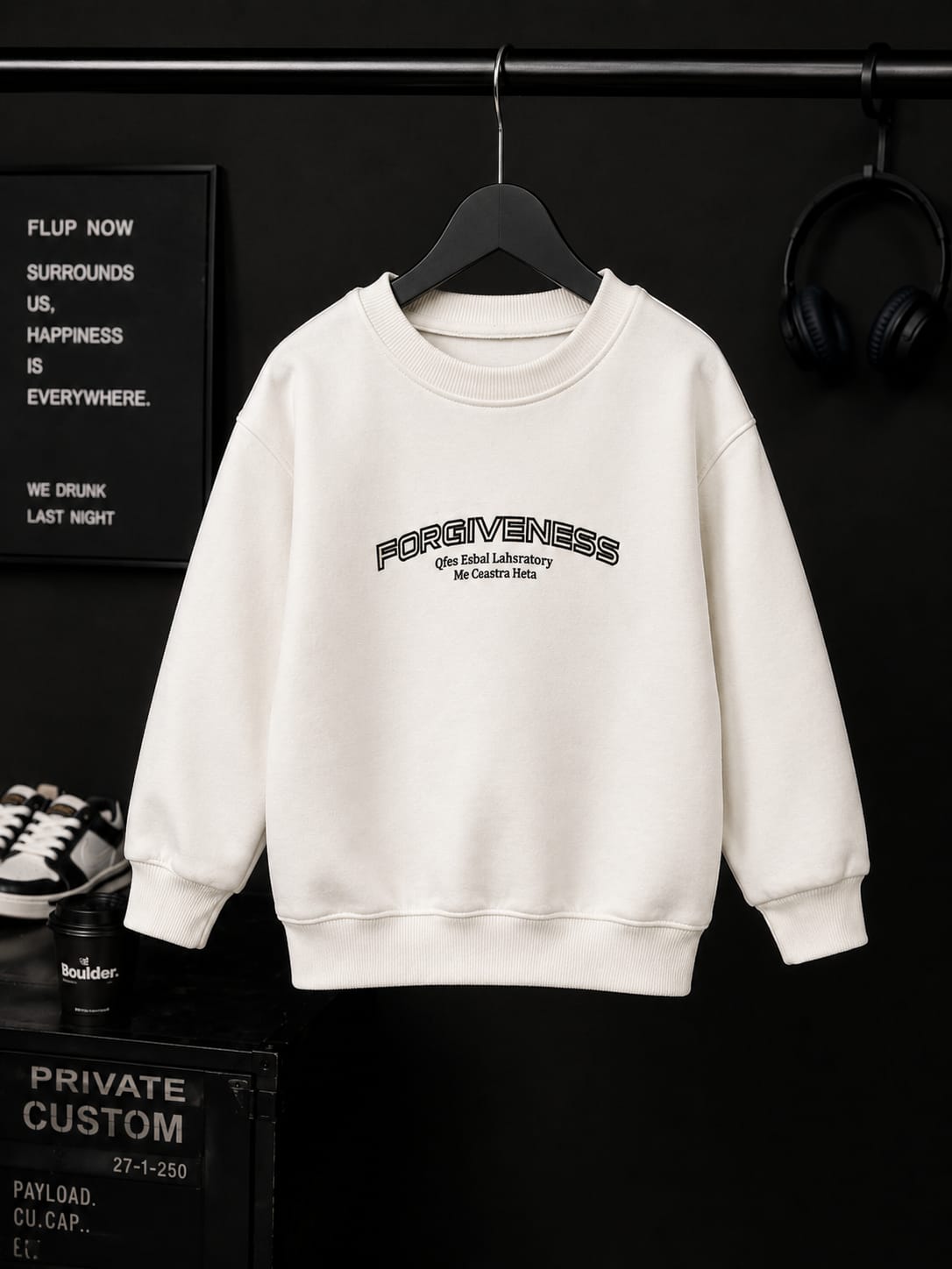 Boys Off White Printed Fleece Sweatshirt | Winter Casual Round Neck | 6–9 Years