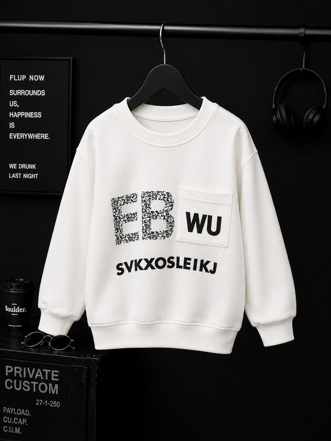 Kids EBWU Printed Winter Sweatshirt | White Cotton Fleece Sweatshirt | Boys Casual Sweatshirt | Size 5–8 Years