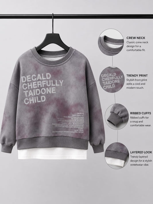 Kids Oversized Tie-Dye Sweatshirt | Grey Layered All Weather Sweatshirt | 8–10 Years