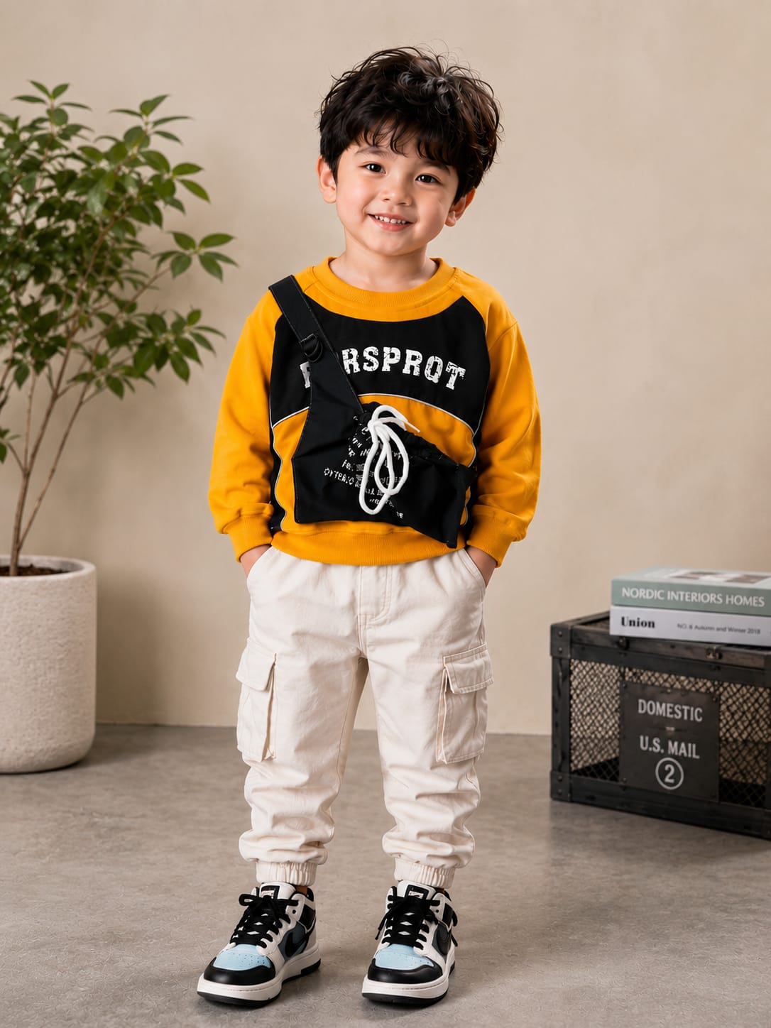 Kids Persprot Fleece Sweatshirt | Mustard Yellow & Black | Winter Wear | 1–5 Years
