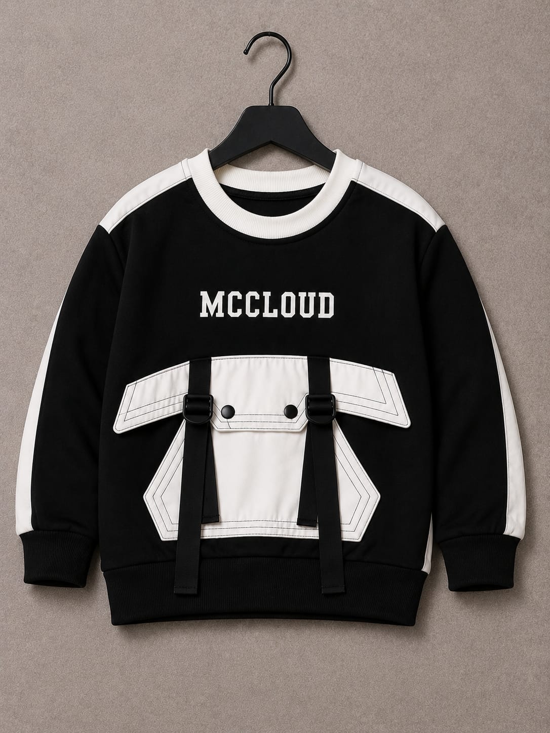 Kids McCloud Utility Pocket Fleece Sweatshirt | Black & White | Winter Wear | 1–5 Years