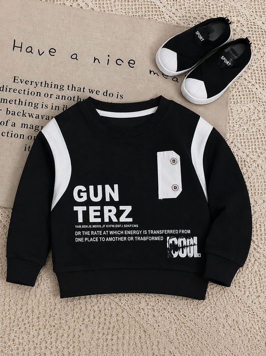 Kids Gun Terz Printed Winter Sweatshirt | Black Cotton Fleece Sweatshirt | Boys Casual Sweatshirt | Size 18–26