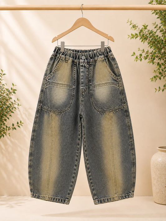 Kids Korean Baggy Jeans | Vintage Wash Wide Leg Denim | 7–10 Years