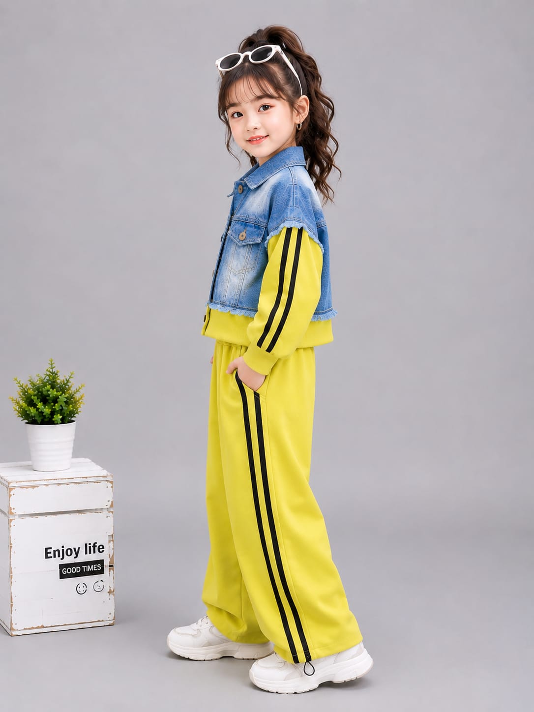 Girls Premium Denim Jacket Co-Ord Set | Nion Tracksuit | 5–9 Years