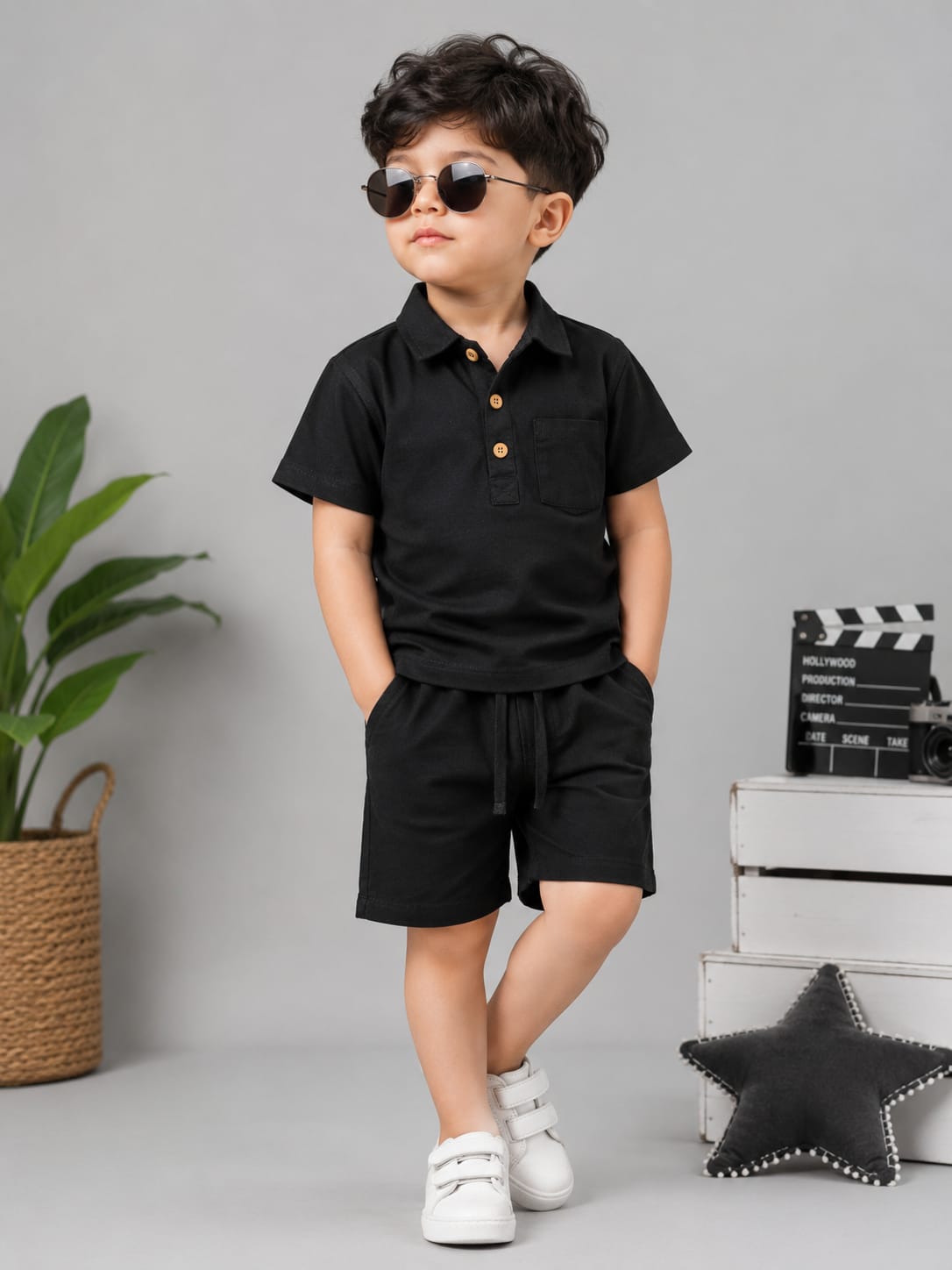 Boys Premium Black Linen Cord Set | Half Sleeve | 2-Piece | 2–5 Years