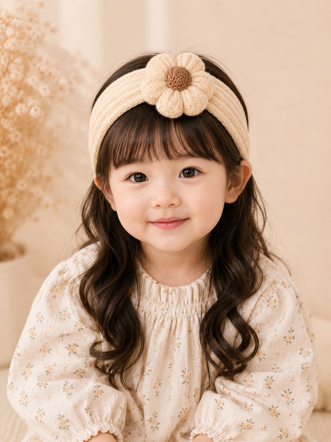 Baby Girls Cream Daisy Flower Nylon Headband | Soft Stretch Floral Hair Band | Cute Baby Hair Accessory