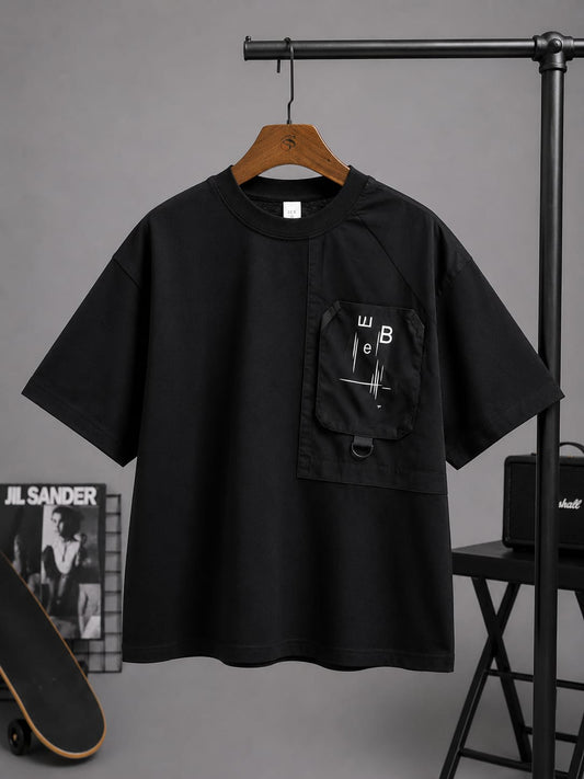 Boys Premium Black Utility Pocket Oversized T-Shirt | Korean Streetwear | Ages 5-9 Years