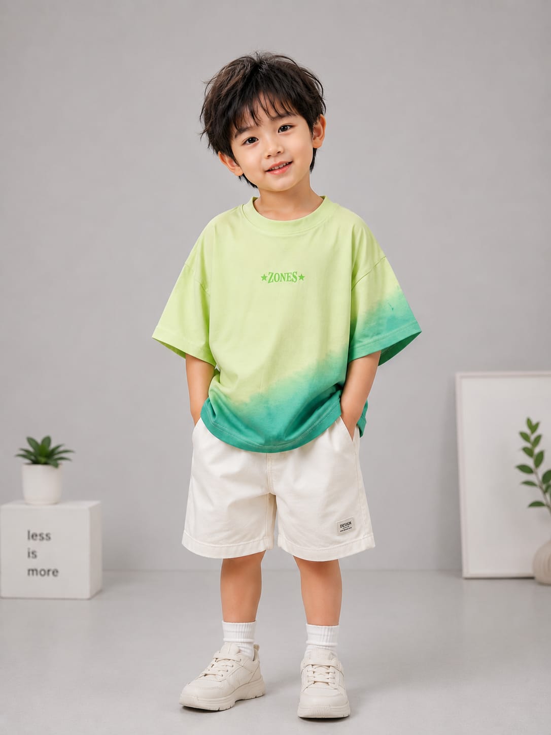 Kids Premium Cotton Oversized T-Shirt – Neon Green & Aqua Gradient | 6–9 Years