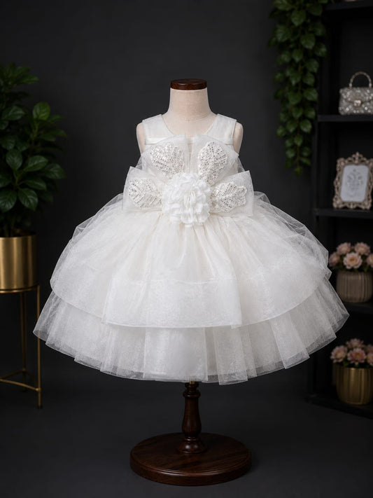 Girls Premium White Party Wear Frock – Designer Layered Net Princess Dress | Size 16–22