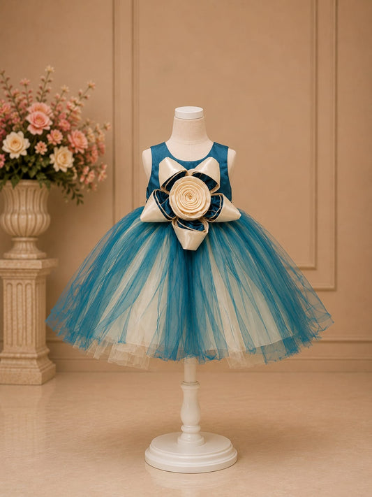 Girls Premium Teal Blue Party Wear Frock – Designer Net Princess Dress | Size 16–22